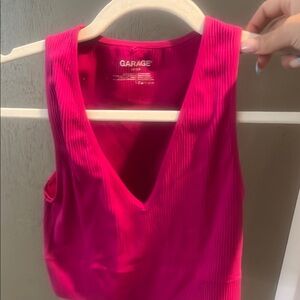 Garage Pink Ribbed Crop Tank Top